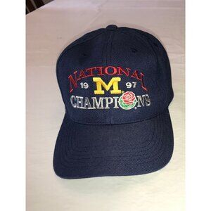 Vintage 1997 Michigan University Wolverines Rose Bowl Blue Wool Snapback Hat New